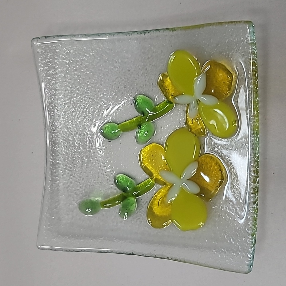 Hand Blown Glass Floral Decorative Trinket Dish